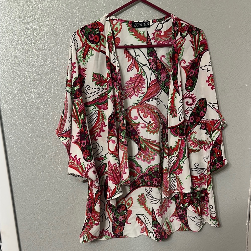 Red and White Ruffled Bell Sleeve Cardigan
